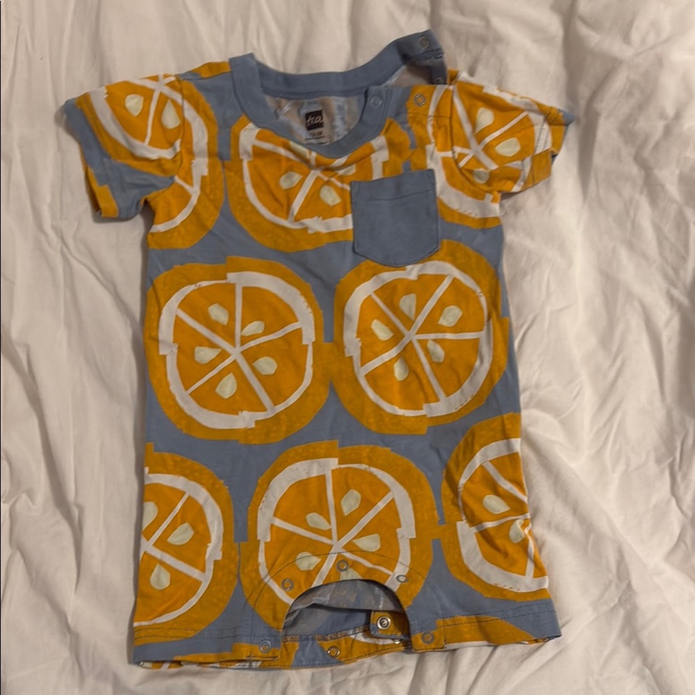 Tea Collection Blue and Orange Citrus Print Baby Romper